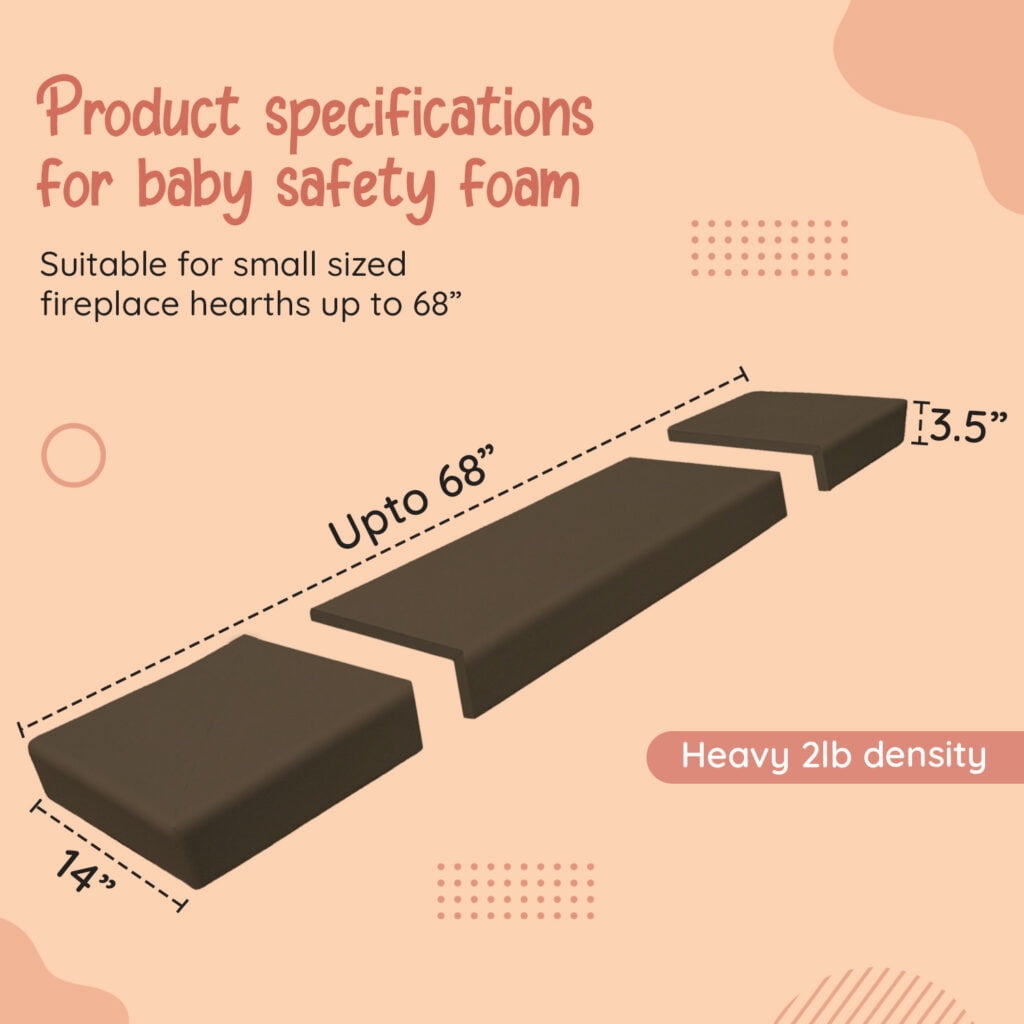 Baby Safety Foam Soft Seat Edge Cushion Fireplace Hearth Guard Bumper Pad Child Proof Padding (Small, Dark Brown-Fits width from-0"-68")