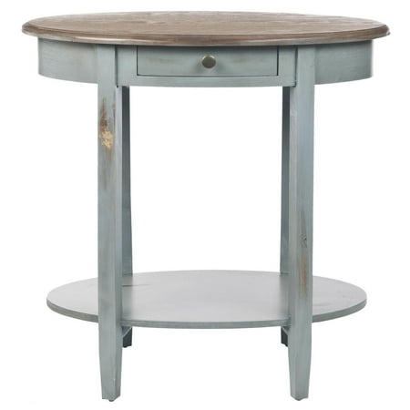 Monica Oval End Table W/ Drawer-Finish:Barn Blue/Oak,Shape:Oval
