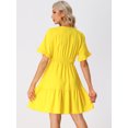 thumbnail image 3 of Unique Bargains Women's Ruffled Tiered Boho V Neck Smocked Waist Hem Peasant Bohemia Dress M Yellow, 3 of 6