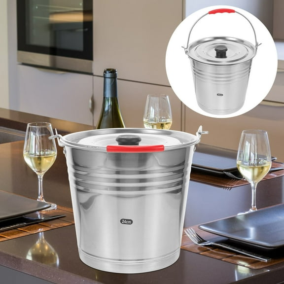 HEMOTON  Stainless Steel Bucket with Handle Pail Lid Water Buckets Ice