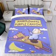 thumbnail image 4 of Harold y el Lápiz Morado Conjunto de sábanas temático, trío de piezas, cómodo y amigable con la piel, diseño único, regalo de decoración para el hogar para familiares, amigos y fans,140cm *210cm, 4 of 6