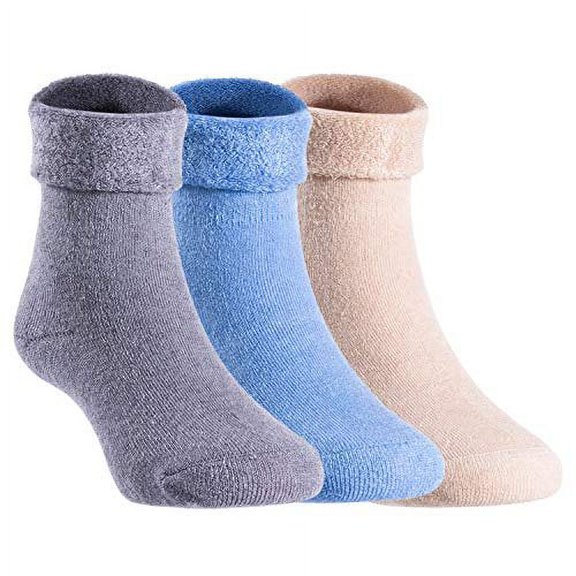 Lian LifeStyle Boy's 6 Pairs Pack Wool Blend Socks Solid 0M-6M Blue,Gray,Beige