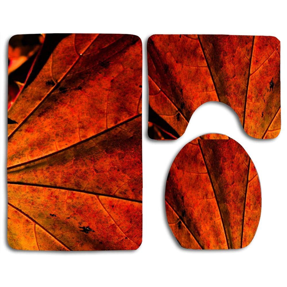 GOHAO Rust Colored Leaf 3 Piece Bathroom Rugs Set Bath Rug Contour Mat