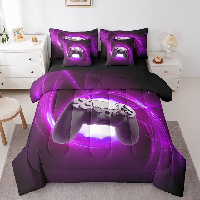 Erosebridal Neon Gamepads Bedding Sets Twin Size,Gradient Comforter Sets with Sheets,Video Game Decor,Reversible,7pcs