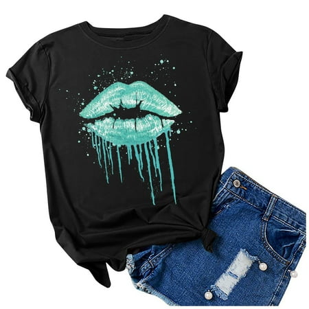 

Simplmasygenix Women Tops Summer Clearance Women s Fashion Printed Round Neck Short Sleeve T-shirt Blouse Loose Tops