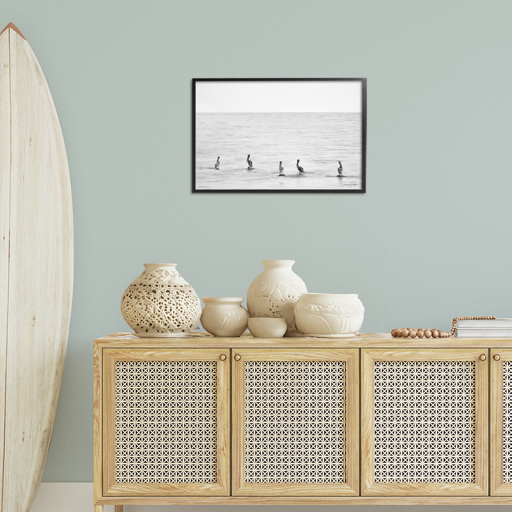 Stupell Industries Pelicans on Shore Landscape Photography Black Framed Art Print Wall Art, 24 x 16