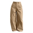 thumbnail image 4 of Guluxicc Women's Pants with Pockets Business Casual Pants Elastic Waist Button Front Wide Leg Loose Long Trousers for Everyday Wear Summer Casual Outfits, 4 of 9