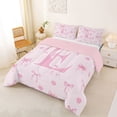 thumbnail image 2 of Erosebridal Letter Monogrammed E Pink Bow Queen Comforter Set 3pcs,Floral Cherry Blossoms Bedding Comforter Set,Pink Reversible,Super Cozy Room Decor, 2 of 6