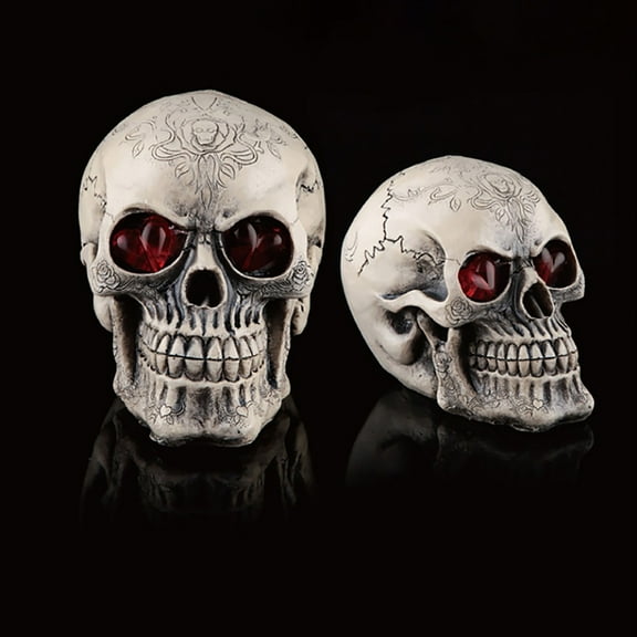 Summercome LED Skull Statue Light Life Size Human Skull with LED Light Up Eyes Night Light Skull Prop Glowing Skull Prop Decor for Horror Haunted House Party Dress Up Halloween Decor, B