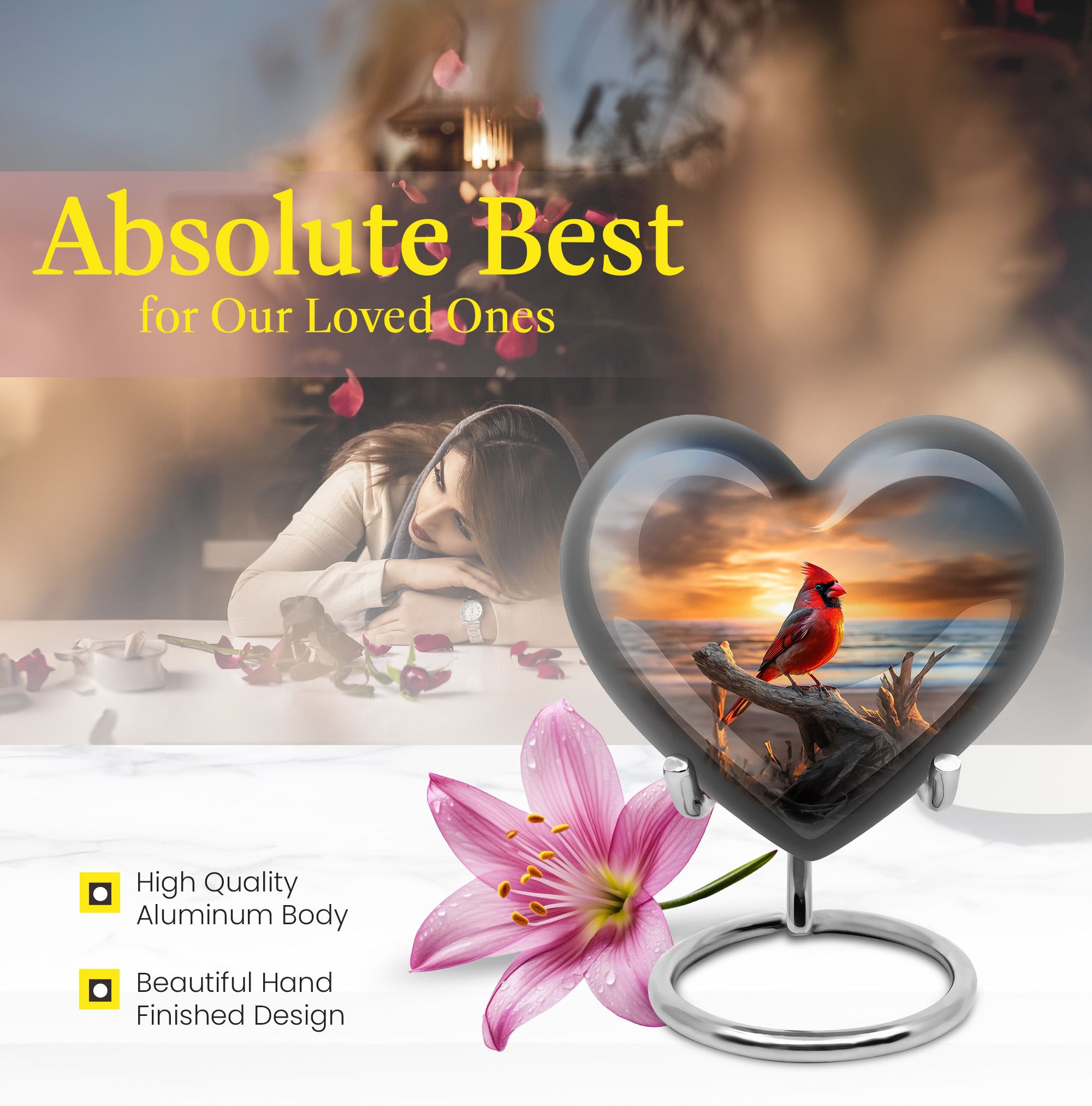 Cardinal Urns For Human Ashes, Large Heart Shape Cardinal Bird Urn For Ashes Adult, Ashes Urns Human Remains Adult, Elegant Urns For Ashes Adult Male, Funeral Urns For Adult Ashes Women 8 Inch