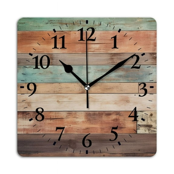 Square Wall Clock,Rustic Wooden Wall With Aged Finish,Silent Non-Ticking Wall Clock Decor for Home Office Kitchen Living Room Bedroom(10inch)