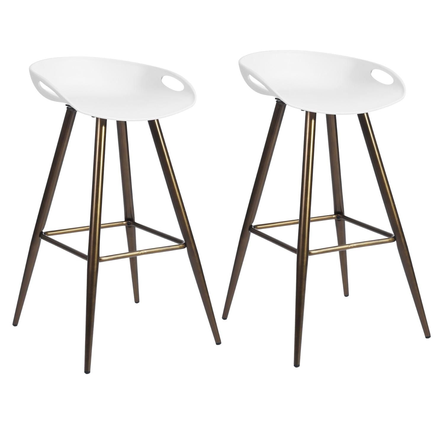 Modern Bar Stools Set of 2, Counter Height Bar Stools with Gold Legs and Footrest, Armless Bar Chairs Dining Chairs for Home Office Kitchen Island, Black