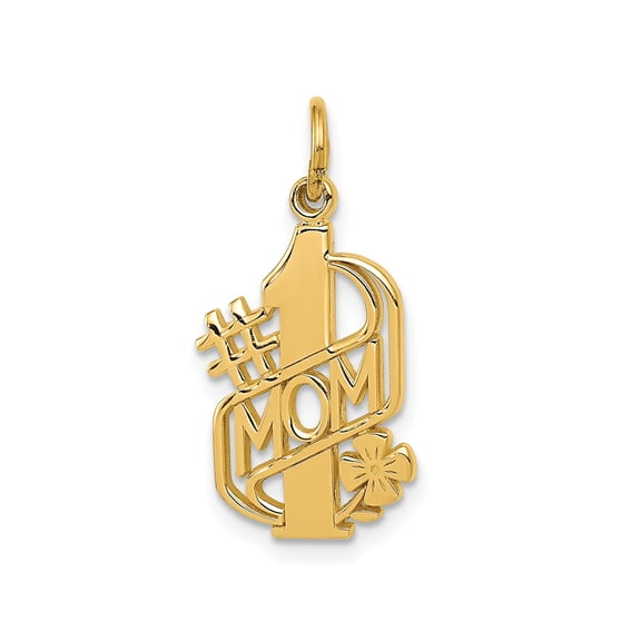 14k Yellow Gold Number One Mom Flower Pendant Charm, Polished Themed Jewelry for Women