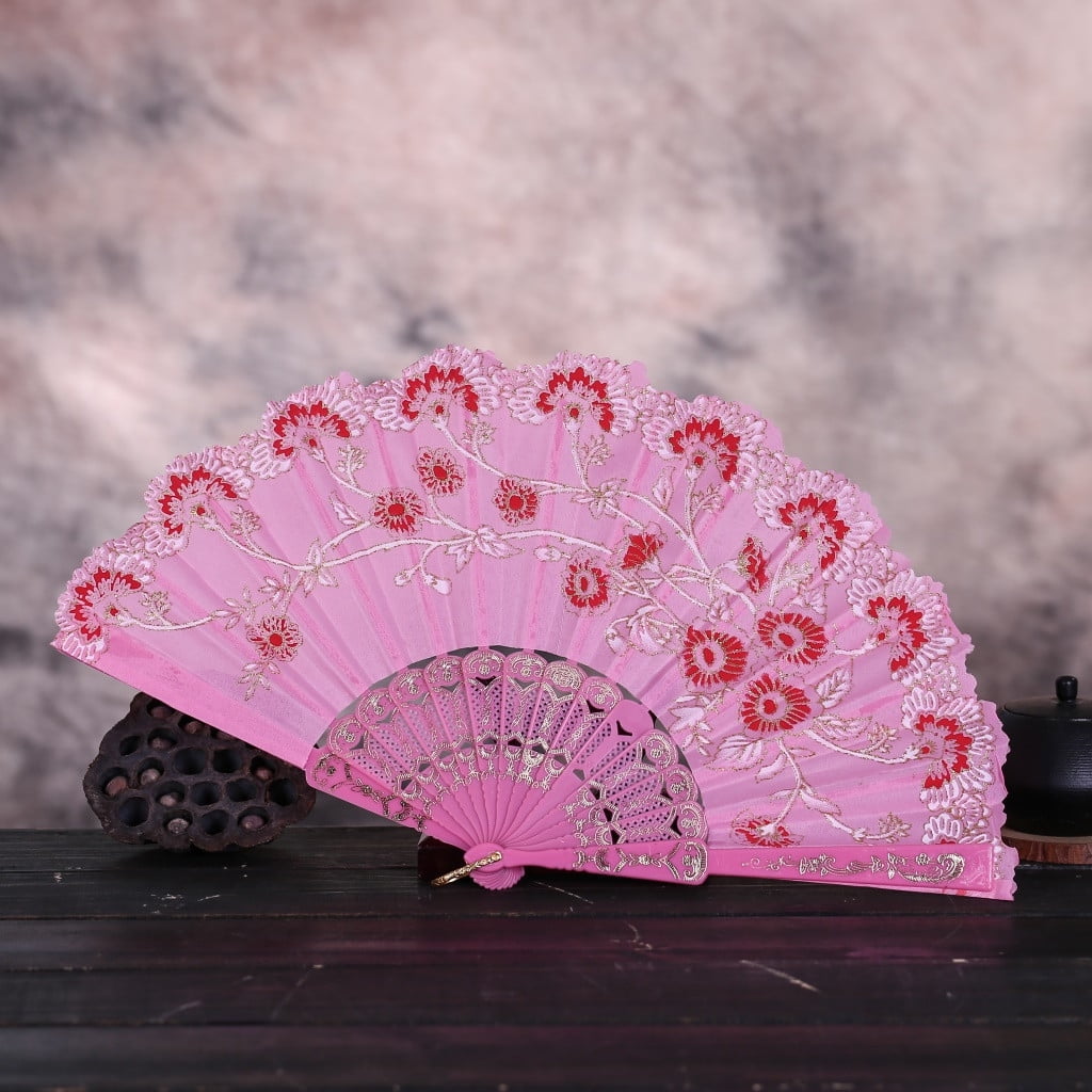 Best Chinese Style Dance Wedding Party Lace Silk Folding Hand Held Flower Fan 