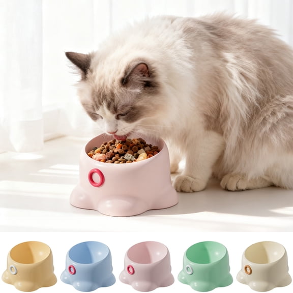Cat Food Bowl Large Capacity Elevated Plastic Raised Whisker-Relief Cat Feeding Dish, Non-Slip, Wide Shallow Design, 250ml, Easy Clean, Multi-Color, 18x12.5x10cm