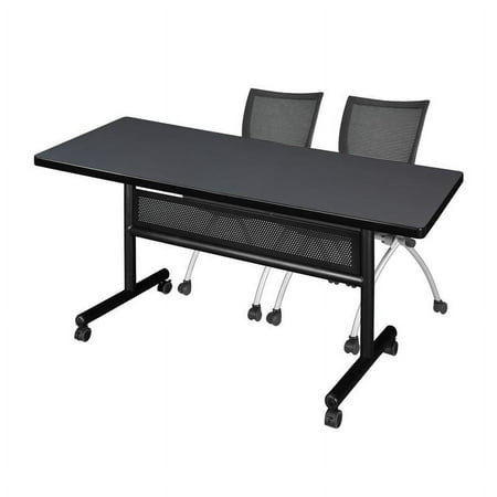UPC: 0192357022153 | 60  x 30  Flip Top Mobile Training Table w/ Divider- Grey & 2 Nesting Chairs