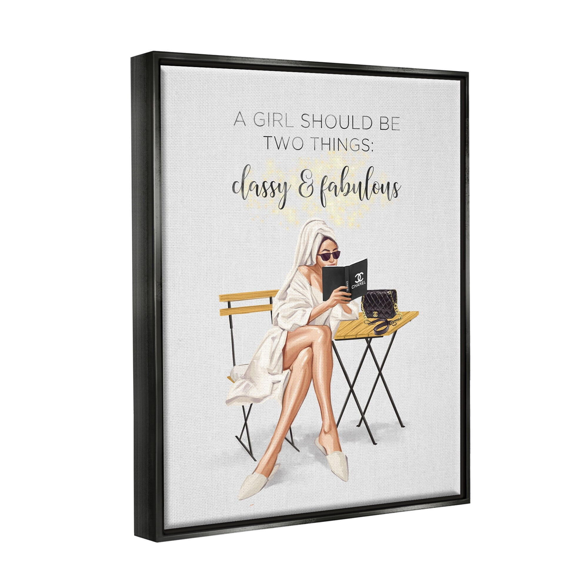 Stupell Industries Classy Fabulous Saying Designer Robe Purse Fashion Jet Black Framed Floating Canvas Wall Art, 16x20, by Ziwei Li