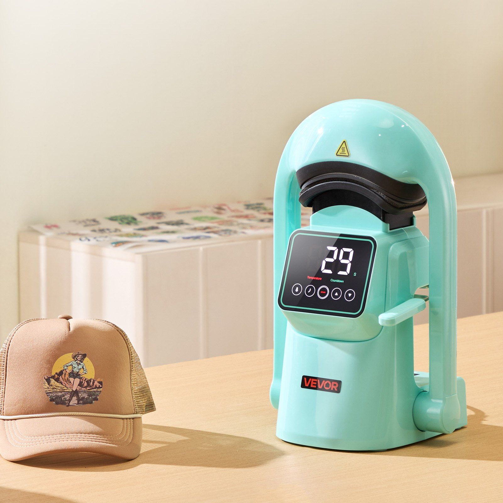 Automatic Hat Heat Press Machine with 2 Interchangeable Platens Touchscreen Control, One-Touch Auto Press, Adjustable Temperature and Time, Compact Portable Design, Ideal for Baseball Caps