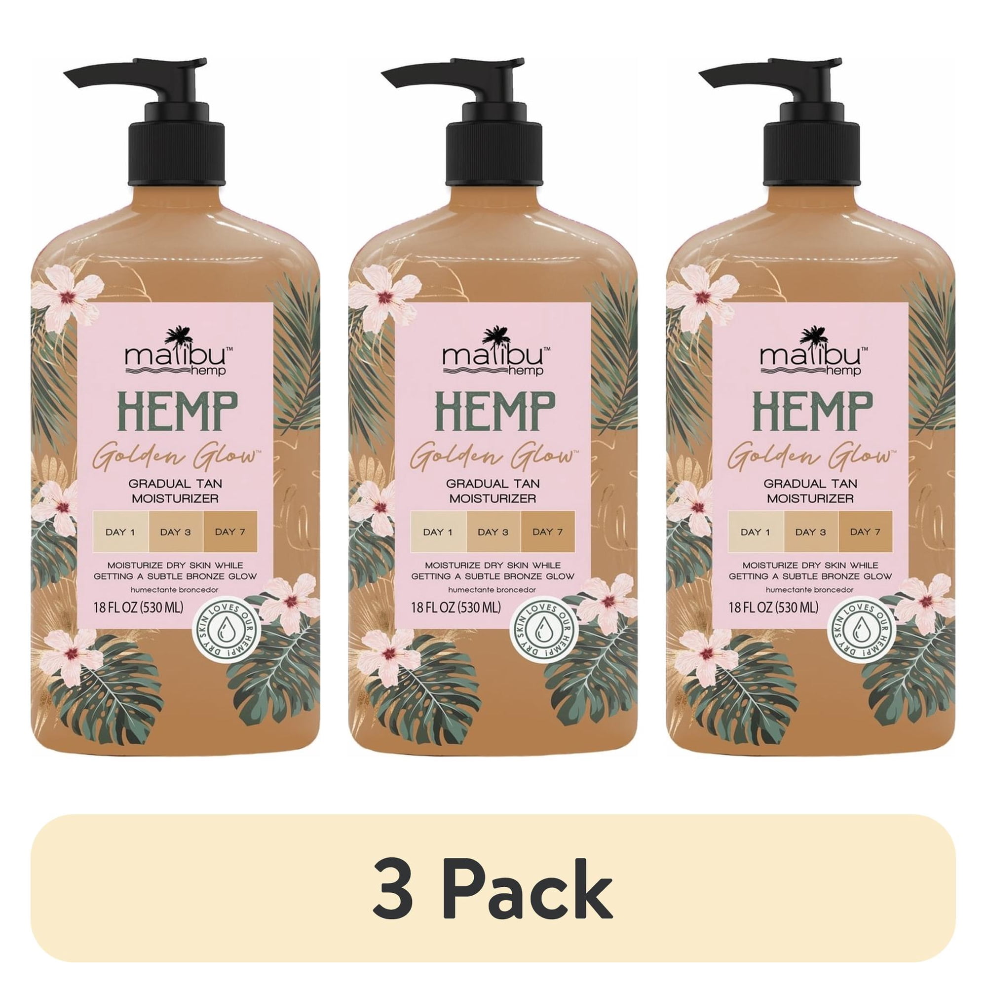 (3 pack) Malibu Hemp Golden Glow Body Moisturizer with Hemp Seed Oil for Dry Skin