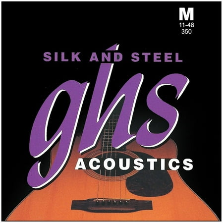 350 Silk And Steel, Silver-Plated Copper Acoustic Guitar Strings, Medium (.011-.048), Model: 350 By GHS Strings From