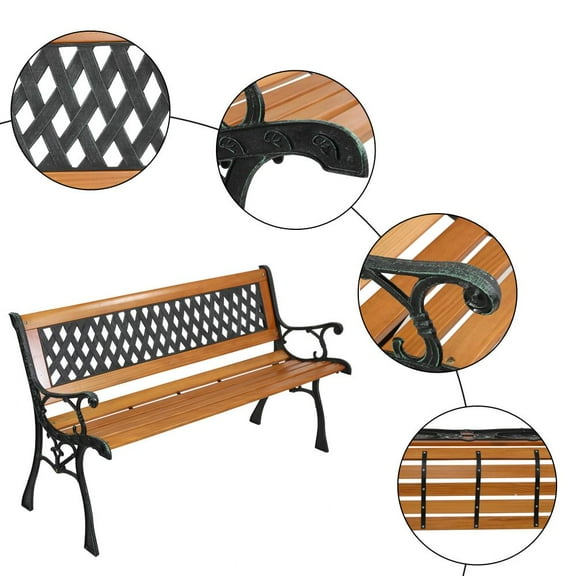 iTopRoad Outdoors Metal Porch Chair Cast Iron Hardwood Furniture