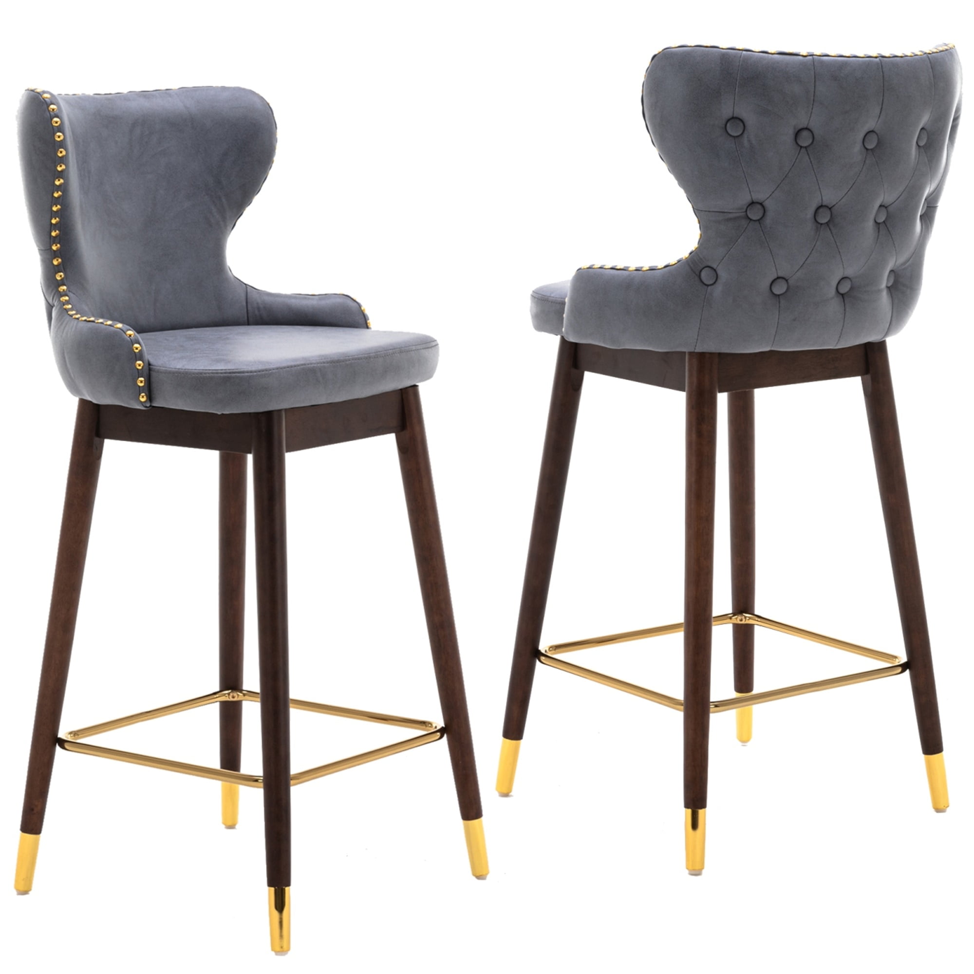 Yardi Yard Modern Leathaire Set of 2 Bar Stools with Back, 29.9" Tufted Gold Nailhead Trim Counter Height Stools for Pub Kitchen, Stone Blue Yardi Yard Modern Leathaire Set of 2 Bar Stools with Back, 29.9" Tufted Gold Nailhead Trim Counter Height Stools for Pub Kitchen, Stone Blue