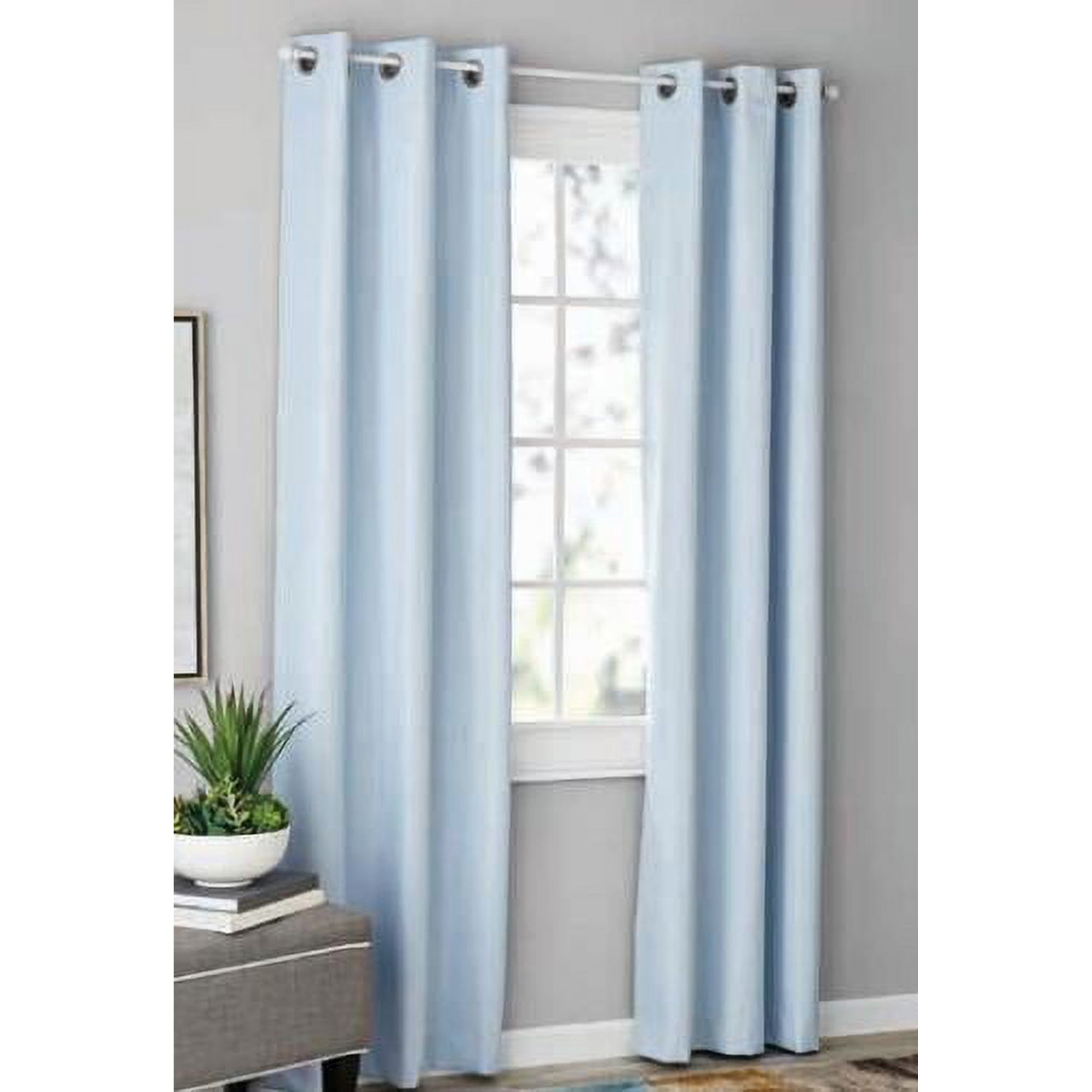 Mainstays Textured Solid Blackout Grommet Curtain Panel Pair, Set of 2, Light Blue, 37 in W x 84 in L