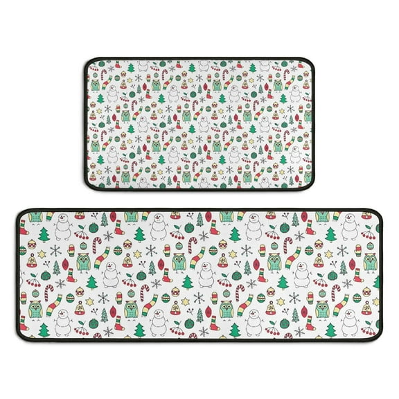White Christmas Icon Pattern Kitchen Rugs Sets Of 2,Anti Fatigue Kitchen Mat Rugs Non Slip Washable,Decorative Kitchen Floor Mats for Kitchen,Sink,Laundry,17"X30" 17"X47"