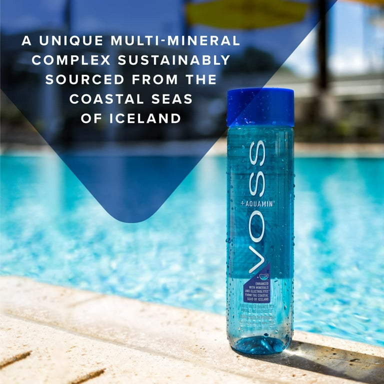  VOSS + Aquamin - Agua pura de primera calidad con minerales y  electrolitos para una hidratación óptima, vegana, sin gluten, kosher,  botellas de PET 100% recicladas sostenibles, 28.7 onzas líquidas (paquete