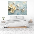 thumbnail image 3 of Mudket Framed Canvas Wall Art Ready to Hang, White Magnolia Gold Branch Blue Print, Botanical Wall Decor Canvas Artwork for Entryway Bedroom Living Room, Cream Floral Pictures - 12"L x 8"W, 3 of 10