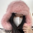 thumbnail image 3 of Plush Lei Feng Hat Solid Color Women Winter Hat Thermal Faux Fox Fur Beanie Hat with Long Ear Protection, 3 of 8