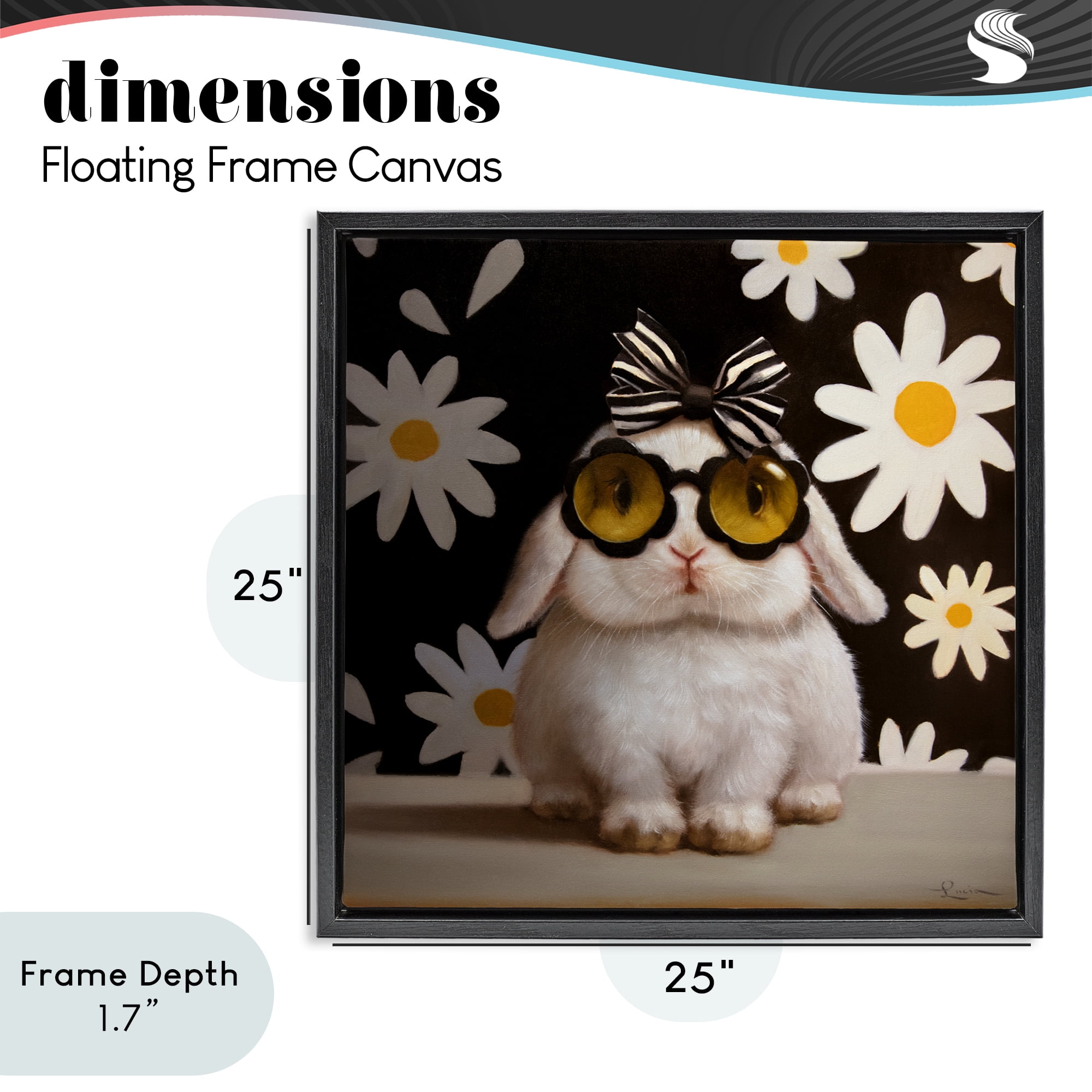 Stupell Industries Boopsie Daisy Bunny Black Framed Floater Canvas Wall Art, design by Lucia Heffernan