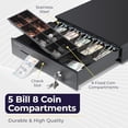 thumbnail image 5 of Volcora Manual Push Open Cash Register Drawer with Under Counter Mounting Metal Bracket - 16" Black Front Touch Panel Cash Drawer for POS, Partial Removable 5 Bill 8 Coin Tray, Key-Lock, 5 of 7