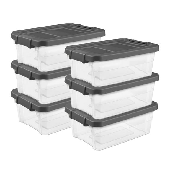 Sterilite 16 Qt Clear Plastic Storage Containers with Gray Lid (6 Pack)