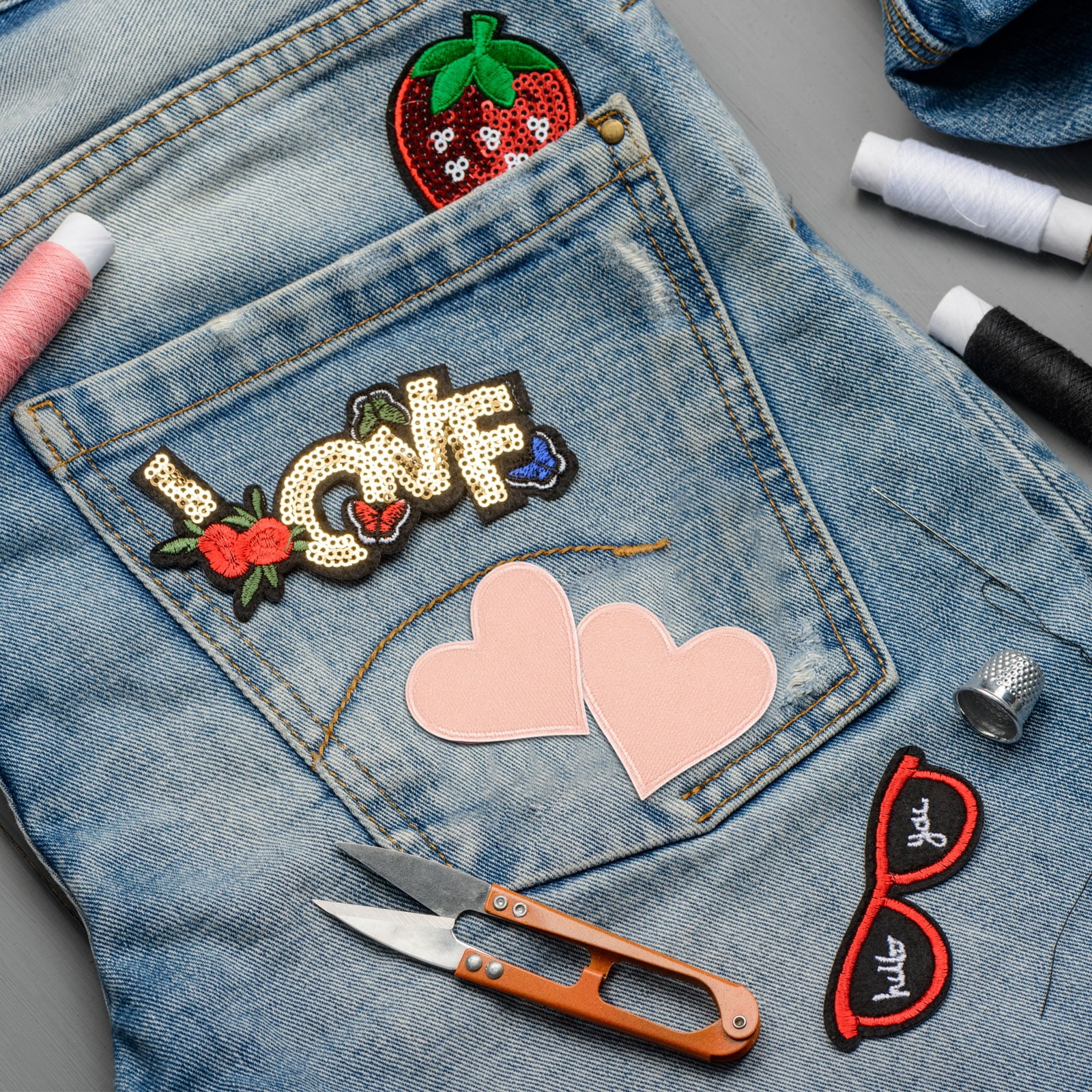 Heart Shaped Iron on Patches 6.8x7cm Embroidered Sew Patches Appliques for Clothing Repair Backpack Shoes Decoration Light Pink 120Pcs