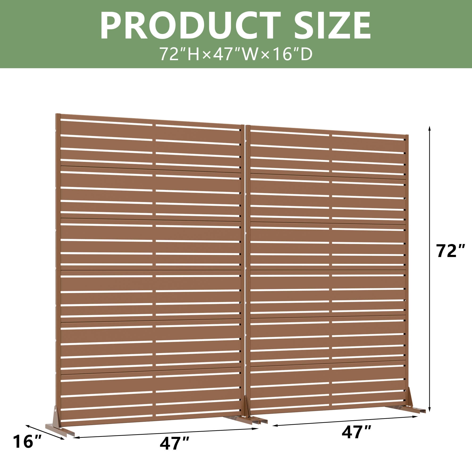 MAYEERTY 2-Piece Outdoor Metal Privacy Screen 6ft × 4ft Brown, 6-Panel Wide-Narrow Louvered, Rust-Resistant for Garden