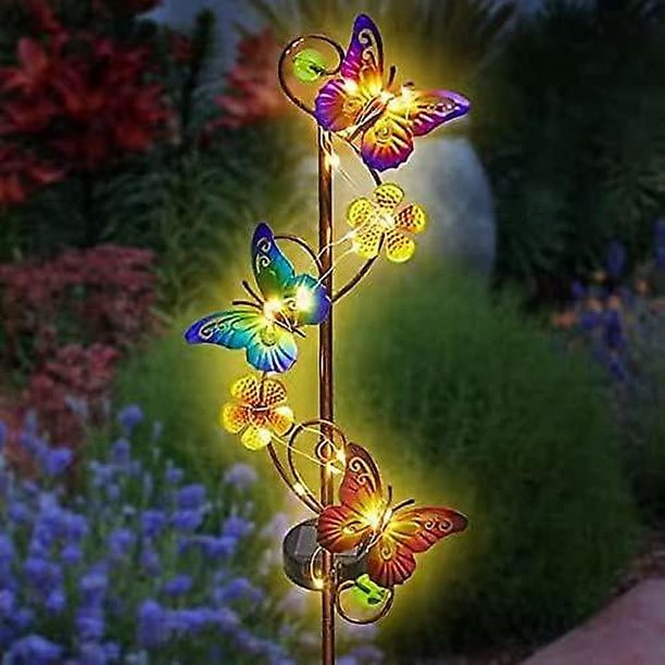 Luces solares con forma de mariposa, impermeables, para decoración al aire libre, jardín, césped, patio o patio, 34 + 40 * 7 cm, coloridas