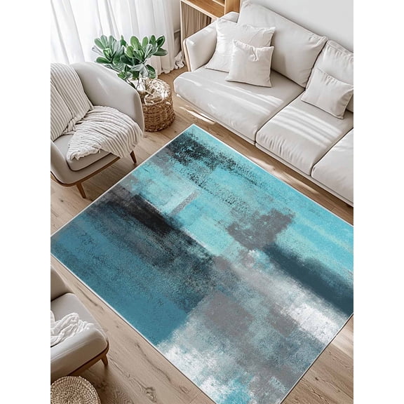 Turquoise Grey Abstract Art Area Rug for Bedroom 5x7 Ft Teal Blue Graffiti Retro Gradient Super Soft fuzzy Throw Rug Non-Slip Fluffy Plush Indoor Floor Carpet for Living Room Nursery Home Decor