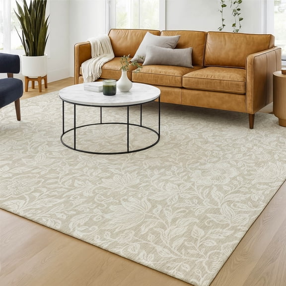 Addison Rugs Chantille Indoor/Outdoor Transitional Floral Beige Machine Washable Rectangle Rug, 10' x 14'