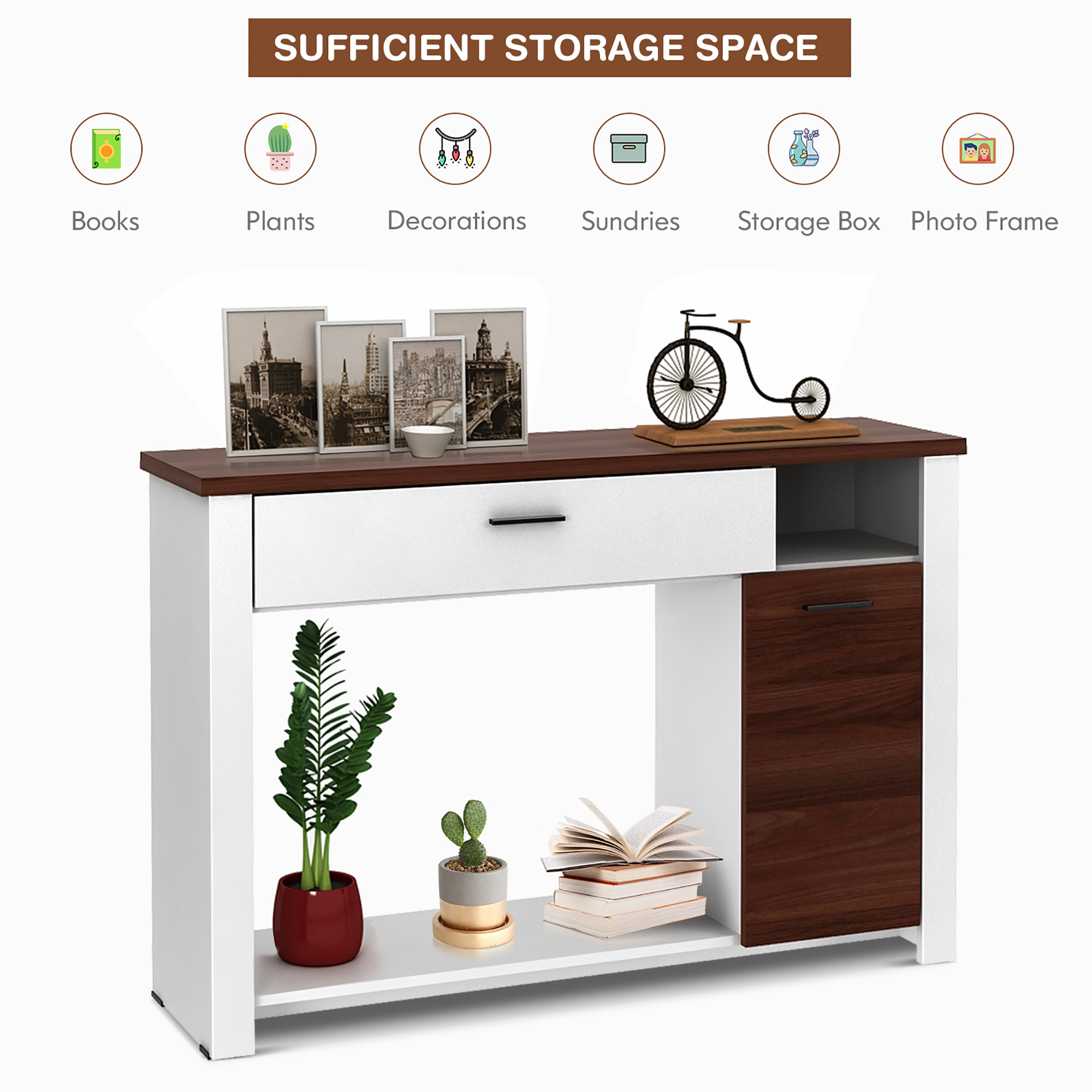 Costway 48'' Console Sofa Table with Drawer Height Adjust Cabinet Entryway Furniture