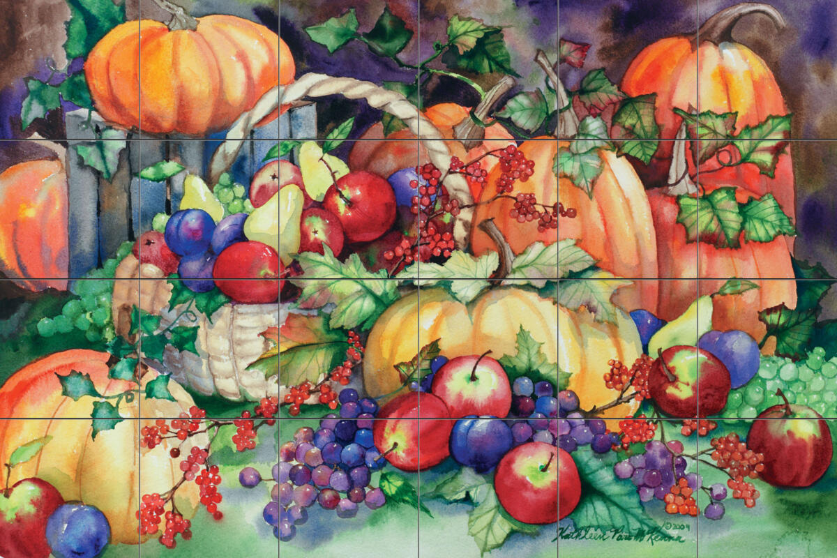 Tile Mural Kitchen Backsplash - Fall Harvest-KM - by Kathleen Parr ...