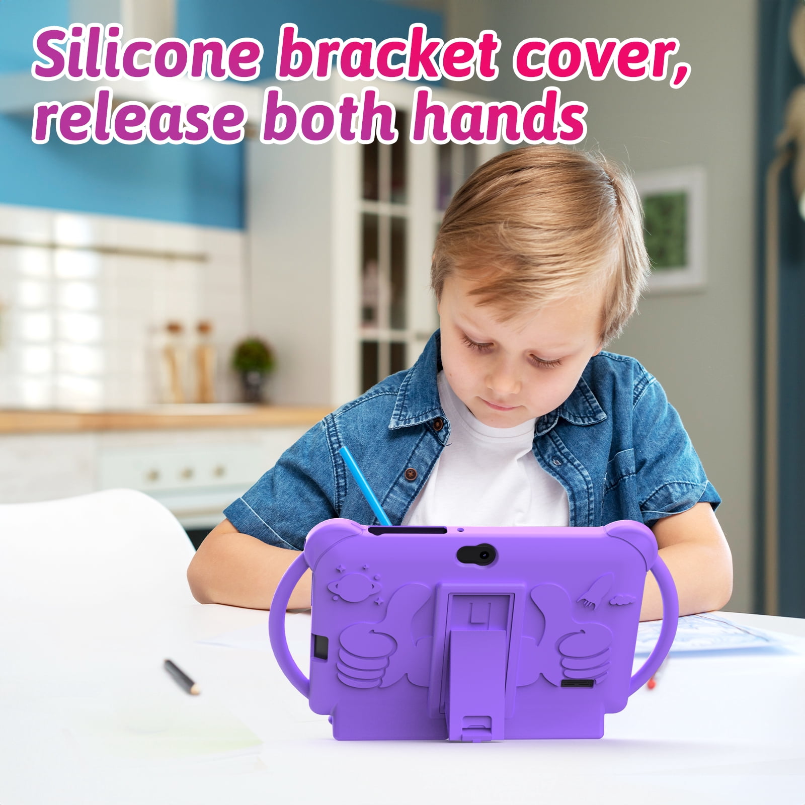 Peicheng 7inches Android 12.0 tablet for Kids with Case, 4GB(2+2Expand) RAM+32GB ROM(Can Expand Up to 512GB), Front 2.0MP+ Back 5.0MP Dual Cameras, 1024*600 IPS LCD, Purple