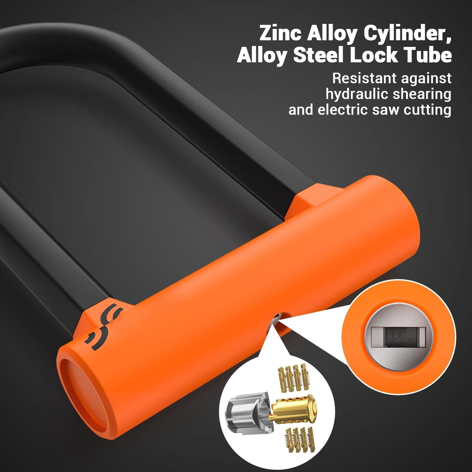 Bike U Lock - Heavy Duty Anti With 5ft Security Steel Cable 17mm Shackle Bicycle U-locks Keys & Sturdy Mounting Bracket For Road  Mountain Electric Orange