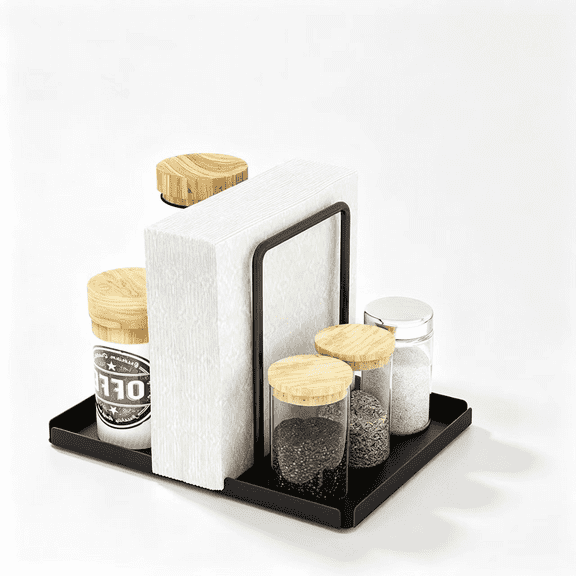 XWYUNDA Black Metal Napkin Holder for Table, Rust-Resistant Standing Napkin Dispenser for Kitchen, Dining Room & Picnic, Space-Saving Paper Napkin Storage Rack