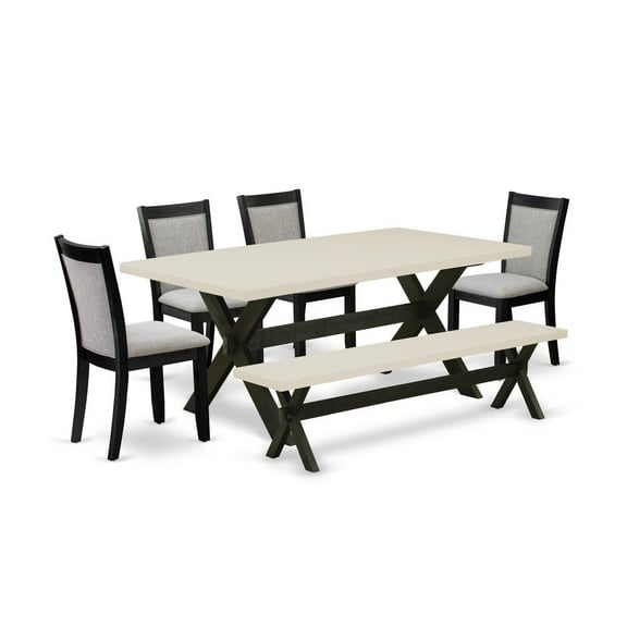East West Furniture X-Style 6-Piece Wood Dining Set in White/Black/Shitake Gray