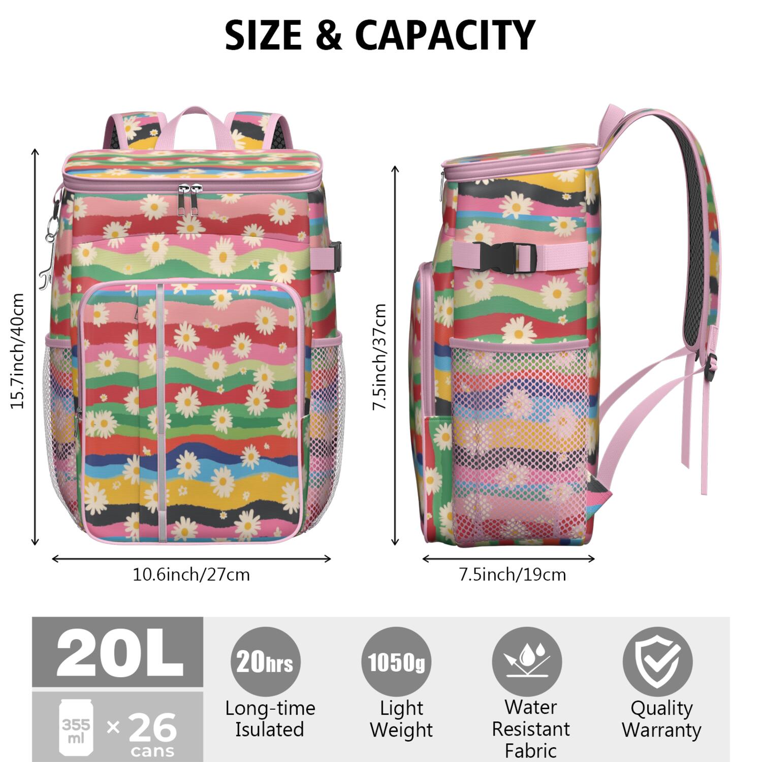 Travel Cooler Bag - Pioneer Flower Camping Beer Cooler Backpack with Bottle Opener- Waterproof Insulated Picnic Backpacks - Cooler Bag for Beach