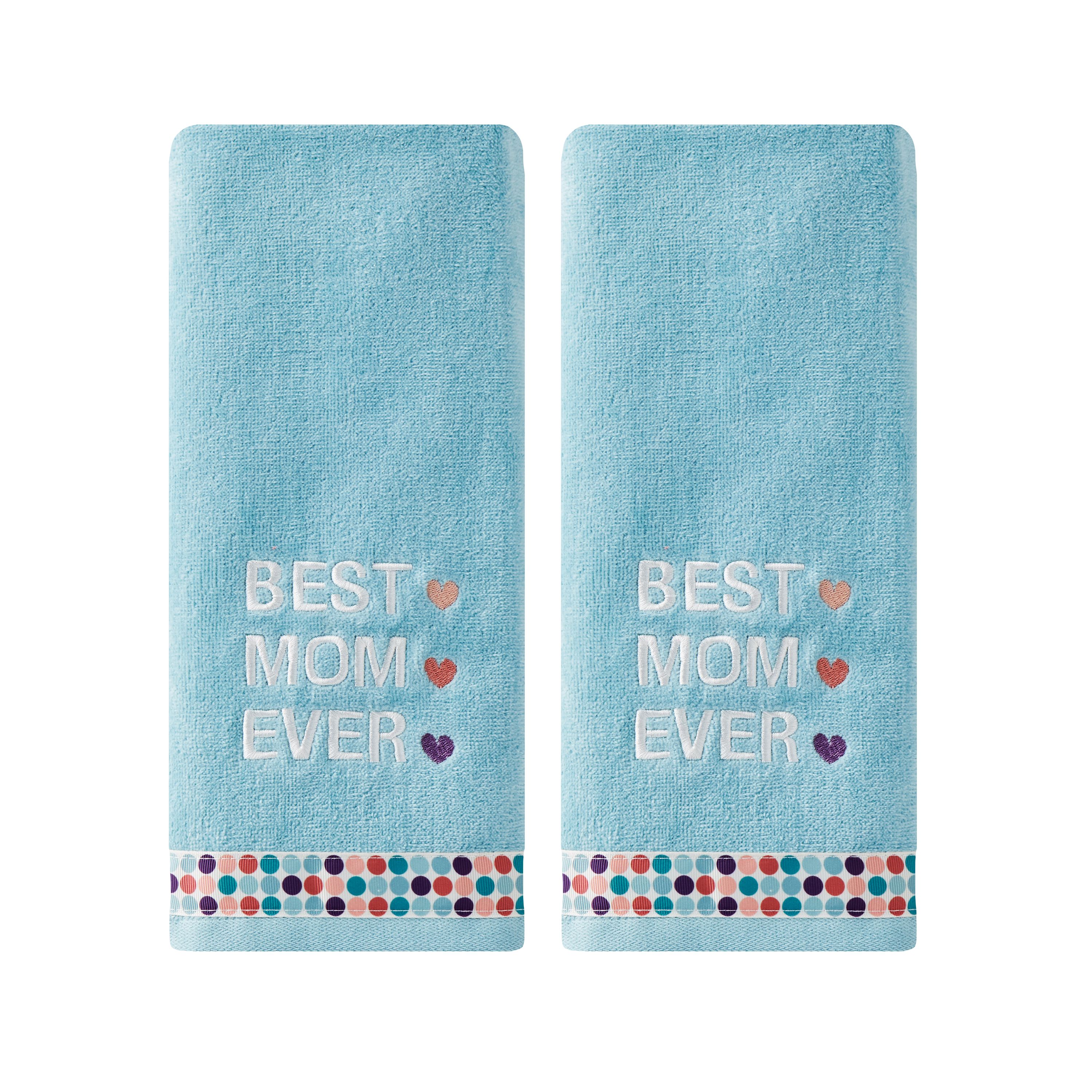 SKL Home Best Mom Ever Hand Towel (2Pack), Aqua, 16" x 25" Walmart