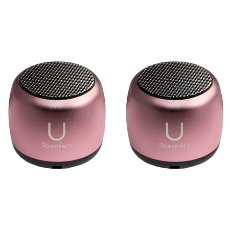 Fashionit U Speakers Micro Bluetooth Computer Speaker 2-Pack Bundle with Matching Speaker Built-In Mic & Selfie Remote Control for Workspace Desktop Laptop Mobile Tablet PC - Pink