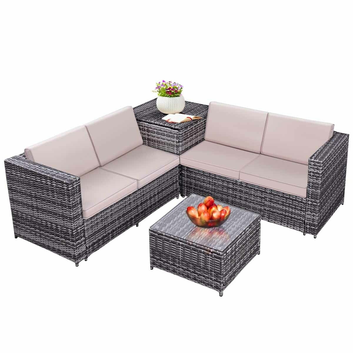 Costway 4pcs Patio Rattan Wicker Furniture Set Sofa Loveseat Costway 4pcs Patio Rattan Wicker Furniture Set Sofa Loveseat Cushioned W Storage Box
