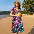 thumbnail image 4 of Picia Color Shiny Pattern Women's Short Sleeve Summer Dress Pleated Loose Swing Knee Length Short Sleeve Swing Dresses, 4 of 6